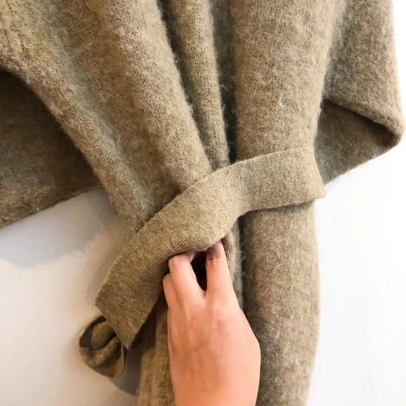 American Vintage Cream Tight Knit Tie Waist Open Quarter Sleeve Cardigan Sweater - Picture 10 of 10